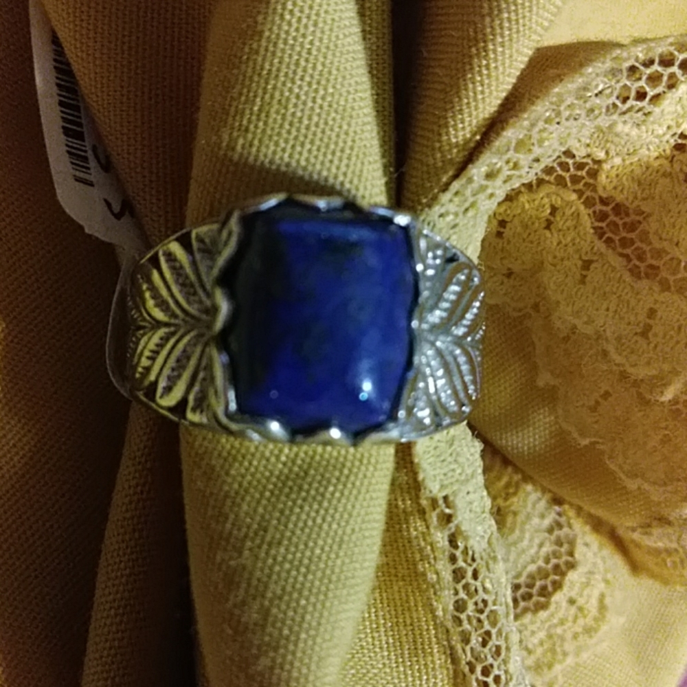 NWT-LAPIS LAZULI- DEEP BLUE WITH GOLDEN FLEX, ABSTRACT STERLING RING. SIZE- 11